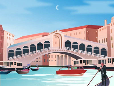 Traveling Header Web - Rialto Bridge, Venice 3d adobe illustration architecture art branding building design destination draw figma flat flat illustration graphic design illustration logo traveling ui ux vector web