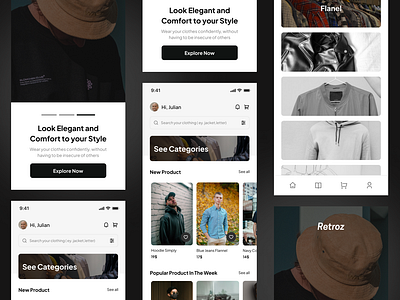 Retroz - Mobile App E-Commerce branding clothingapp design mobile design mobileapp mobileapp ecommerce ui ui design uidesigner