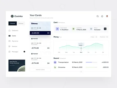 💰 Cooinks - Insurance Management Dashboard clean dashboard clean ui credit card credit card dashboard dashboard finance dashboard insurance dashboard line chart management minimal ui ui ui design ux ux design