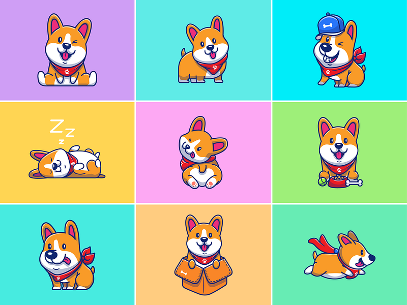 Corgi🐶🐶🐶 animal animal activities ball balloon bone corgi cute dog breed dog in the box dog pose icon illustration japan logo midget corgi pet sleepy animal sport