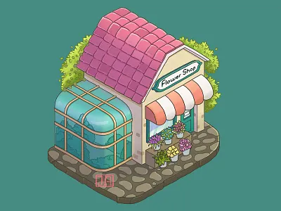 Isometric Flower Shop building illustration cartoon cute building flowers game illustration illustration isometric isometric buildings kawaii building shop