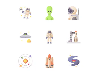 Space Exploration Icon Set character design design galaxy icon icon design iconography icons iconset illustration space space exploration svg icons universe
