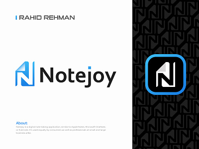 Letter N Note Logo - Notejoy Note Application Logo. a b c d e f g h i j k l m n blue branding creative logo design icon letter n logo logo logotype modern logo monogram n logo note note n logo notebook notebooks notes o p q r s t u v w x y z symbol task