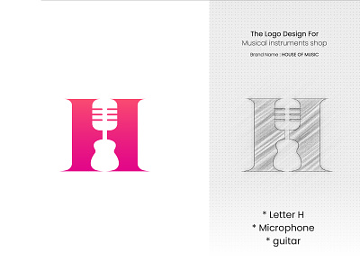 Music Shop Logo Design- H + guitar + Microphone branding channel design gradient guitar h iconic logo logo design logo designer logotype mark minimal modern logo music music shop song symbol vector