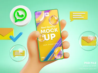 Cute Hand Holding Phone Mockup Social Media Pack 3d 3d icon 3d icons cartoon cute device hand icon icon design icons instagram mockup pack phone screen social social media tiktok whatsapp youtube