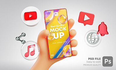 Cute Hand Holding Phone Mockup Social Media Pack 3d 3d icon 3d icons cartoon cute display hand icon icon design icons instagram mockup pack phone screen social social media tiktok whatsapp youtube