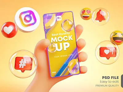 Cute Hand Holding Phone Mockup Social Media Pack 3d 3d icon 3d icons cartoon cute display hand icon icon design icons instagram instagram template mockup phone screen social social media tiktok whatsapp youtube