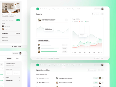 Bookings Reports Dashboard - Roomsfy UI Kit admin airbnb app booking chart crm dashboard design flat graphic design home page rent report saas template theme ui ui kit ux