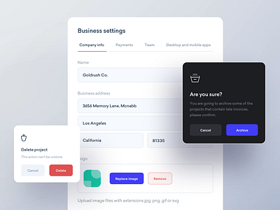Company Settings company components form mobile modal payment settings ui ux