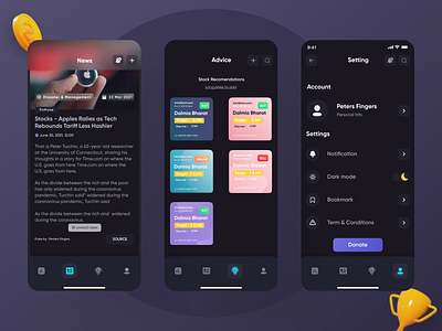 "Finpulse" Dark Theme a Finance App advice dark blue dark theme finance app news setting