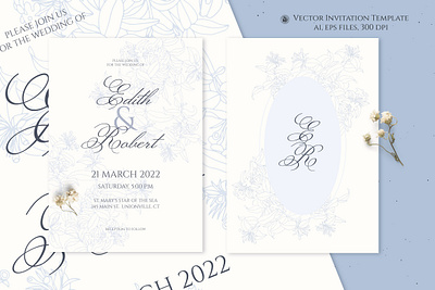 Light Blue Vector Wedding Invitation design flowers invitation vector vectorart wedding