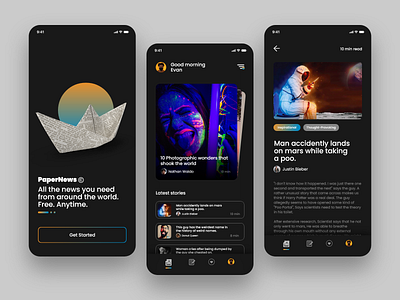 Paper news- Daily News Articles app interface 3d articles best shot blog color pallete design gradient graphic design minimalism news ui uiux userexperience userinterface ux