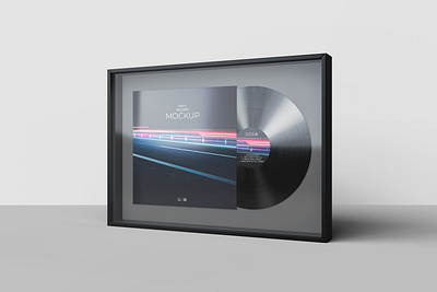 Framed Vinyl Record Mockup 3d art cover design mockup print realistic stack