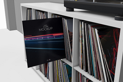 Vinyl Record Mockup 4 3d art cover design mockup print realistic stack