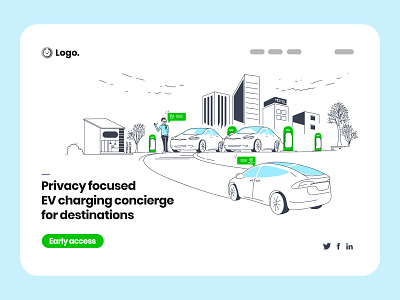 EV Charging check in community electric vehicles ev charging ev driver flat illustration hero illustration illustration invitation landing page notification privacy reach sms tesla tesla car ui web application web illustration website