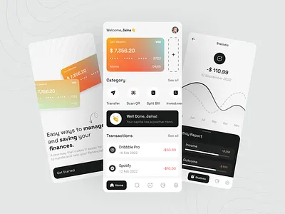 Finance Mobile App app clean dark finance flat management minimal money pattern ui visa card