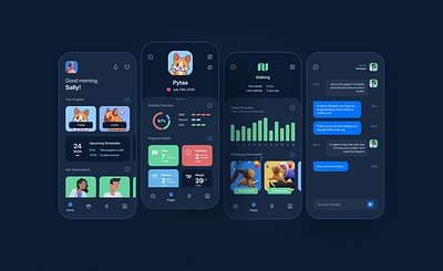 Pet Tracking App - Dark Mode app cat clean cute dark dark mode dashboard dog ideas inspire layout mobile mobile app pet pet tracking shots tracking ui ux