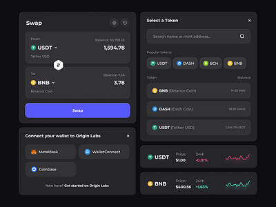 Crypto trading components: modal box design app app design buttons cards clean components crypto crypto trading dark components design system fields inputs interface minimal mobile mobile design modal box trade ui design ux design