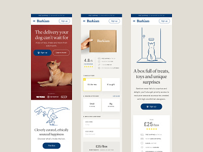 Barkism box clean design dog ecommerce illustration mobile pdp pricing product signup subscription typography ui ux web white