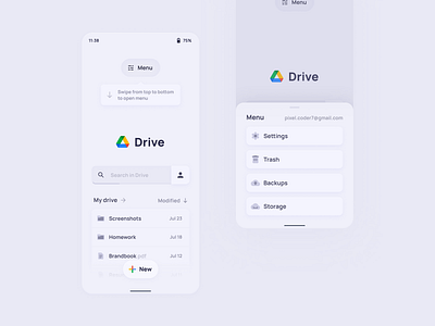 Google Drive Redesign Exploration Concept app concept design design system drive experiment exploration files gesture manager mobile modern page redesign ui ux