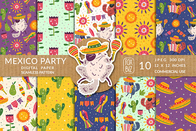 Mexico party prints, seamless patterns art illustrations mexico patterns textures