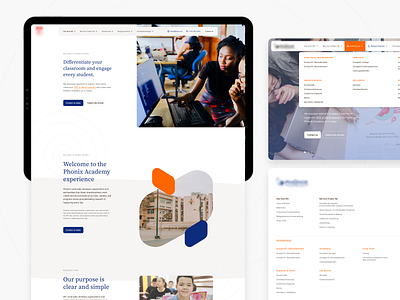 Elementary & High School Education website blue bold contrast design education elementary flat homepage kids care logo minimal mobile navigation orange redesign school typography ui university website