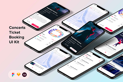 Concerts Ticket Booking Mobile UI Kit app app design art branding design graphic design illustration inspiration logo mobilekit mobileui mobileuidesign mobileuikit ui uidesign uiux uiuxdesign uxdesign