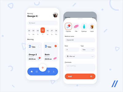 Medicine Intake Platform android animation app app design app interaction calendar control design design ui health interaction ios medecine mobile motion pharmacy tracker ui uiux ux