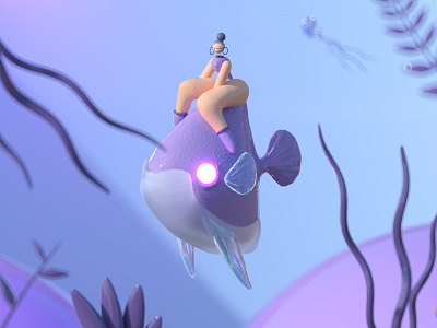 Sea transport 3d animal animales animals buddie c4d cartoon cha character character design mar motion graphics pez redshift riding sea trasnporte