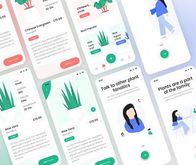 Plantasia - plant shop/guide app. app colorful design illustration mobile plant app plants ui vector