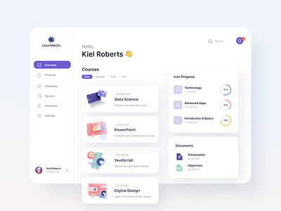 Courses dashboard cards courses crm dashboard files illustrations interface profile progressbar saas sergushkin sergushkin.com study tab ui user ux