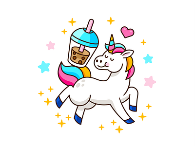 Unicorn Bubble Tea Illustration boba tea bubble tea cartoon character colorful drink fantasy flat funny graphic design happy horse illustration logo mascot outline silly t shirt design unicorn vector