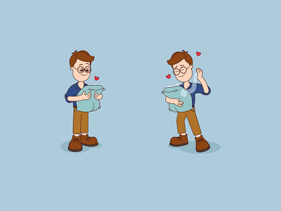 Romantic in love amorous boy cartoon character cute dance flat foureyes ghost glasses heart illustration inlove invisible invisiblegirl nerd pillow romantic sweet vector