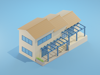 Mediterranean House 3d blender blender3 isometric low poly modelling render