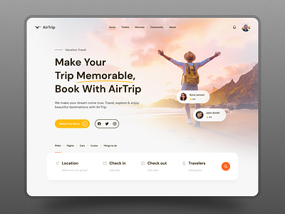 Travel Website UI - AirTrip booking clean conceptual flights hotel india minimal oneclickitconsultancy ticket booking ticket booking platform travel travel portal travelagency trip ui user interface ux vacation web design website