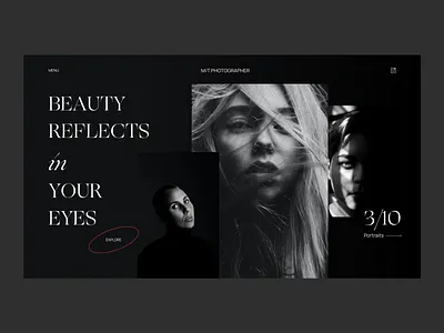 Photographer's portfolio beauty black and white dailyui dribbble eyes figma first page landing page photo photographer portfolio ui ui design uxui uxuidesign web design webdesign website woman womens beauty