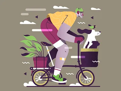 A bicyclette ! 🐶🐱🐦🌿 adventure bicycle bike bird brompton cat character dog gaspart illustration illustrations illustrator nature plants ride riding speed speedline vector wheel