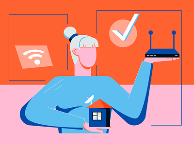 Broadband at Home blog illustration broadband character design flat illustration internet satellite tech blog texture vector web wifi