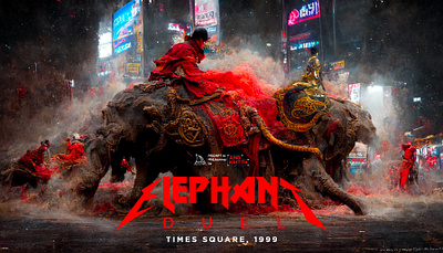 Elephant Duel in Time Square : Typographic design aiart angkritth elephant illustration logo midjourney timesquare typographic vector