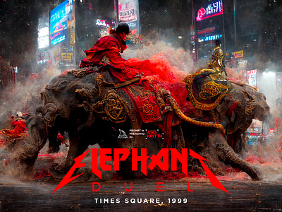 Elephant Duel in Time Square : Typographic design aiart angkritth elephant illustration logo midjourney timesquare typographic vector