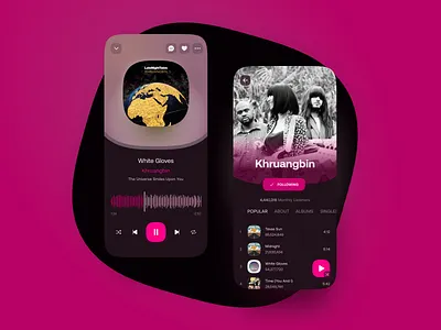 Music App Concept / dark mode app controls dark ellipse gradient mode music pink super