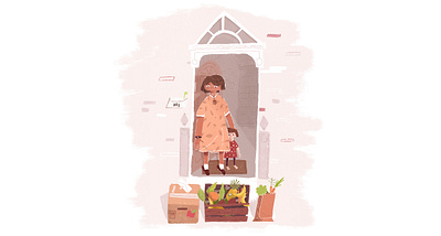 Grocery Delivery character door family flat grocery illustration market mother new york produce texture vegetables