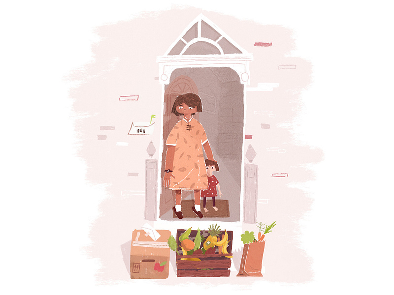 Grocery Delivery character door family flat grocery illustration market mother new york produce texture vegetables
