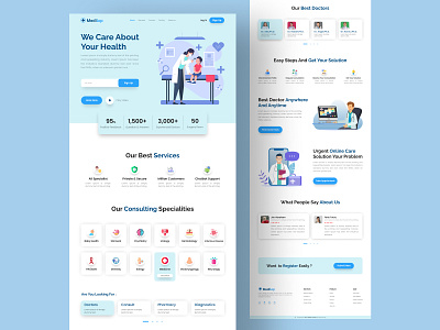 Medical Landing Page website (V1) branding clean clinic doctor dribbble best shot find doctor health healthcare healthcare app hospital hospital app landing page medical medical app medicine minimalist ui ui web mobile design ux ux web mobile design