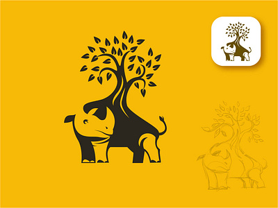 Rhino Tree logo concept , animal logo. abstract logo animal logo artwork brand identity branding business icon design design art drowning graphic design illustration illustrator logo logo design nature logo rhino logo tree ui vector art