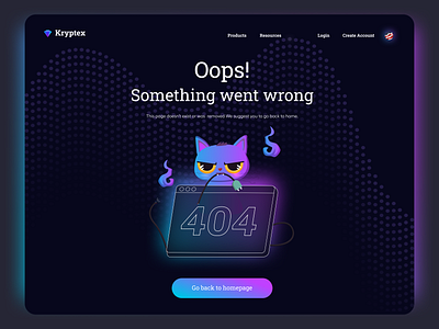 Kryptex Website - 404 Error branding clean coin community crypto currency dark theme design illustration landing page minimal mining mobile app design product design rig ui user experience user interaction user interface ux windows