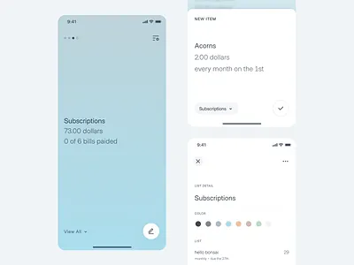 Hues Expense Tracker app app design budget credit card dashboard expense tracker financial app gradients minimal money spending subscriptions ui