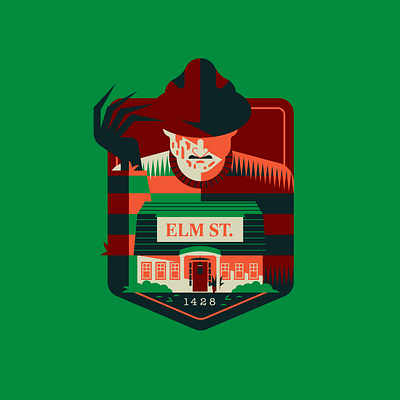 1428 Elm Street 80s 80s movies art badge design design flat freddy krueger graphic design horror movies illustration logo retro vector