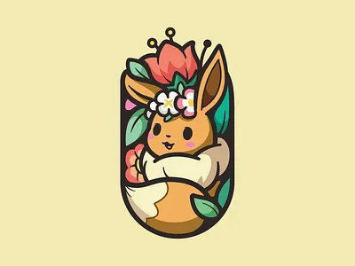 Eevee branding identity animal fanart pokemon eevee happy friendly cute illustration logo icon mascot pokeball character nature leaf leaves.