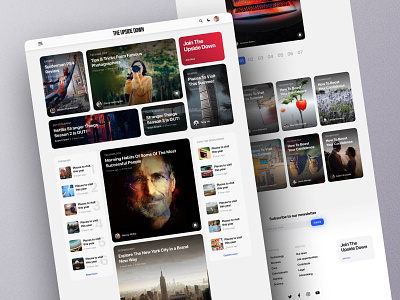 The Upside Down - Online Blog article blog blog design blog page blog post card design card layout cards desktop layout desktop ui entertainment landing page layout lifestyle light theme magazine online blog tech ui web design